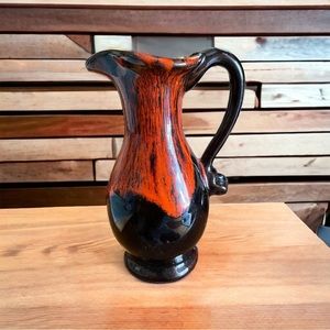 Vintage Evangeline Ware Canuck Pottery Small Handled Pitcher / Vase Red Lava